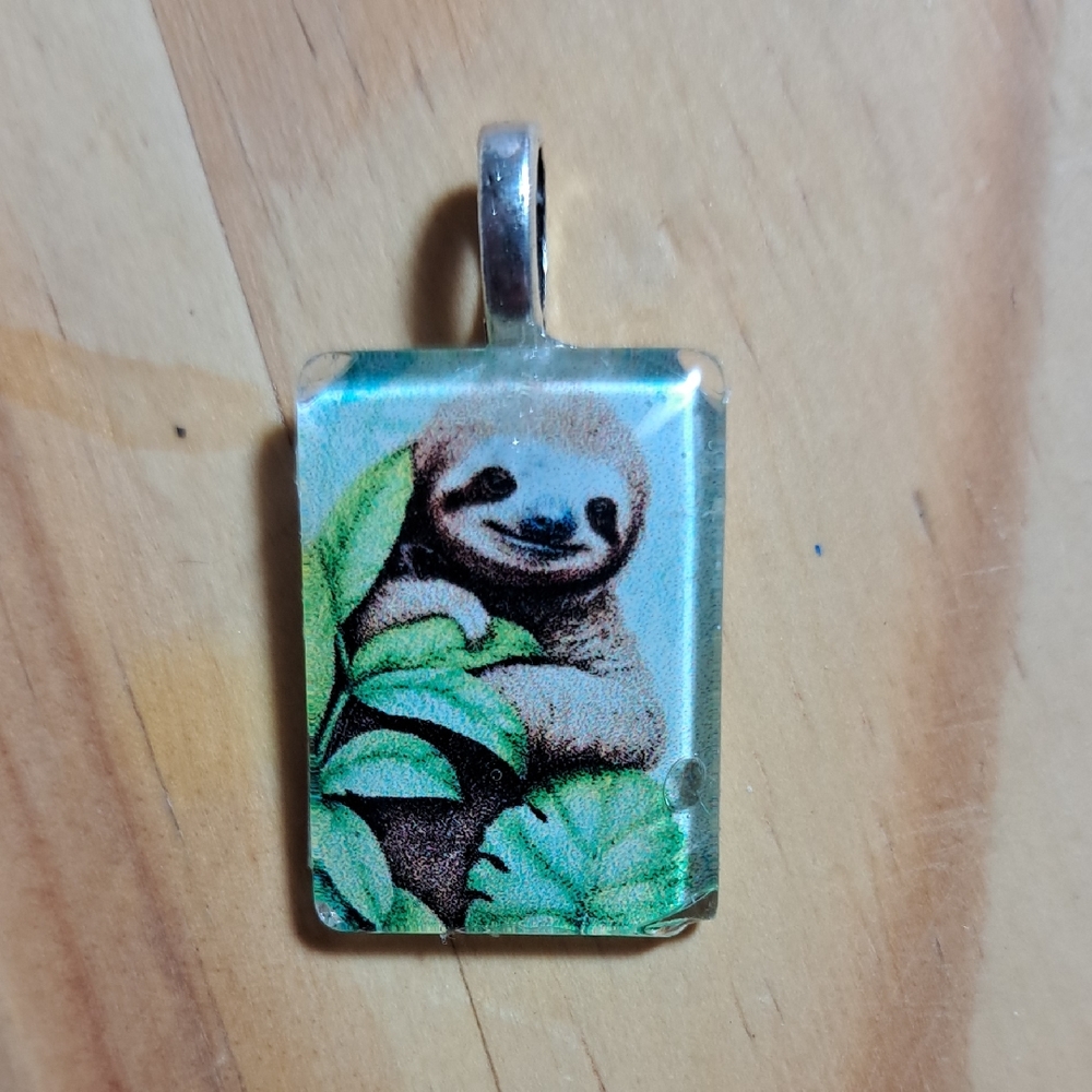 Handcrafted Glass Tile Pendant 1" rectangle Sloth